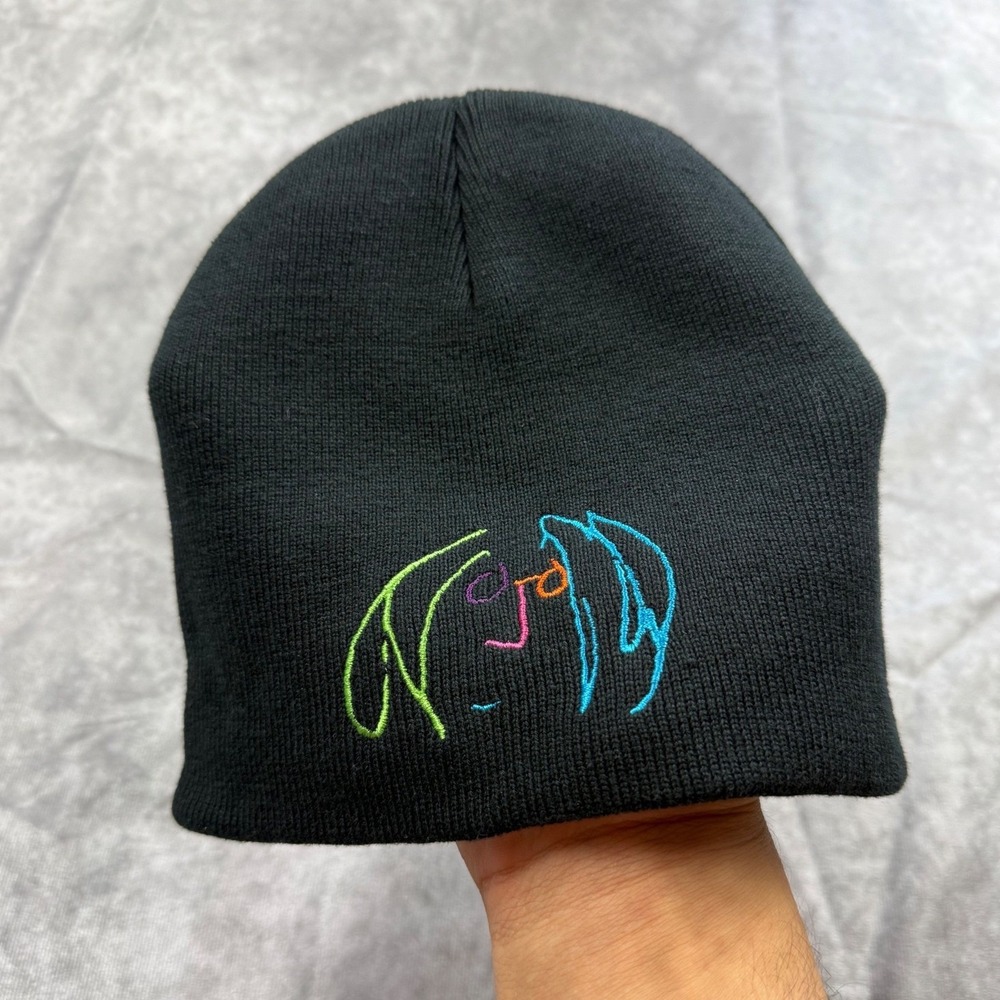 John Lennon Self Portrait Signature Black Cotton Knit Beanie 2010